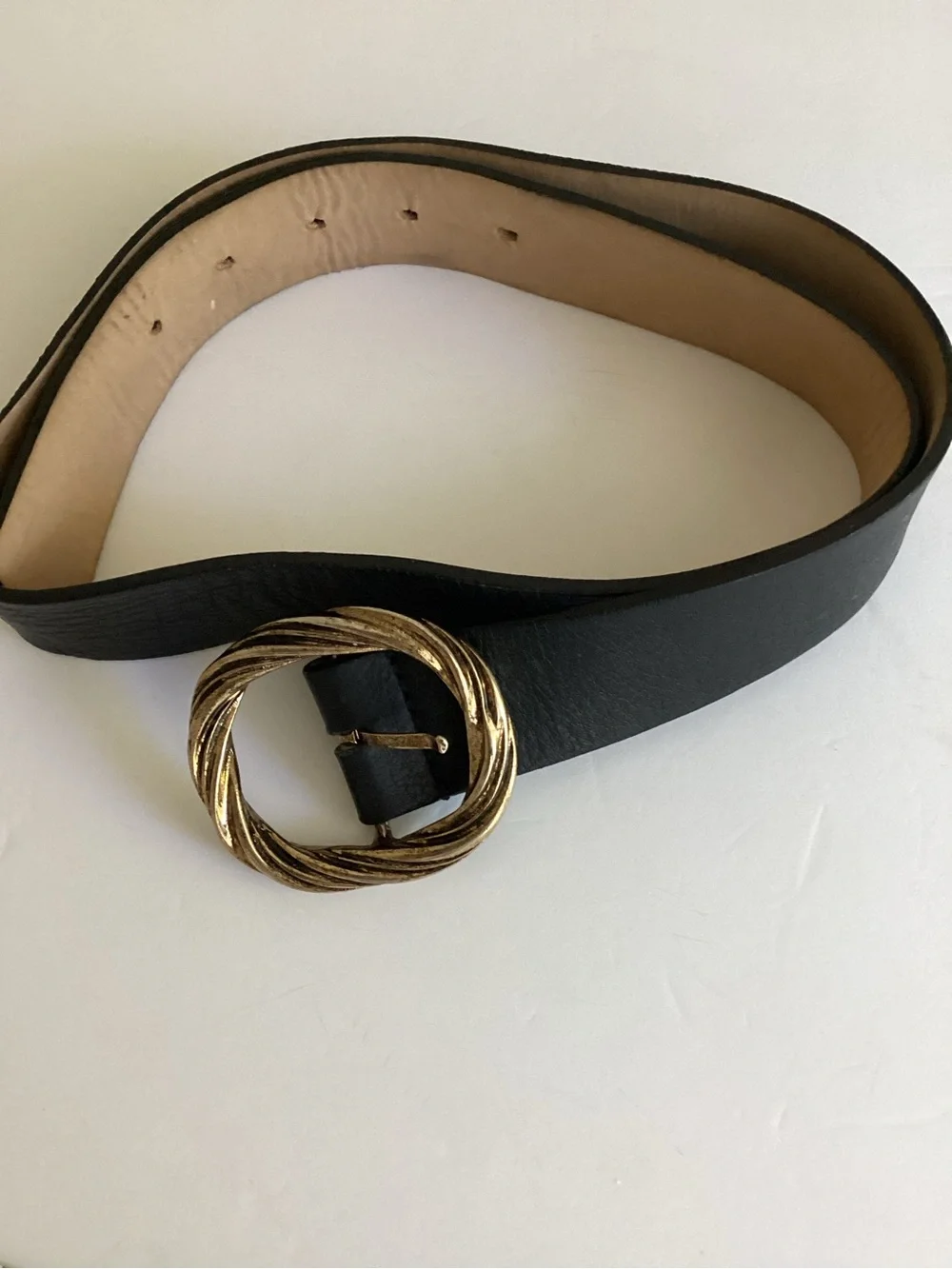 B-Low The Belt Black Leather Wide Waist Belt Twisted Gold Statement Buckle